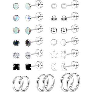 Hypoallergenic Flat Back Stud Earrings for Women Men Surgical Stainless